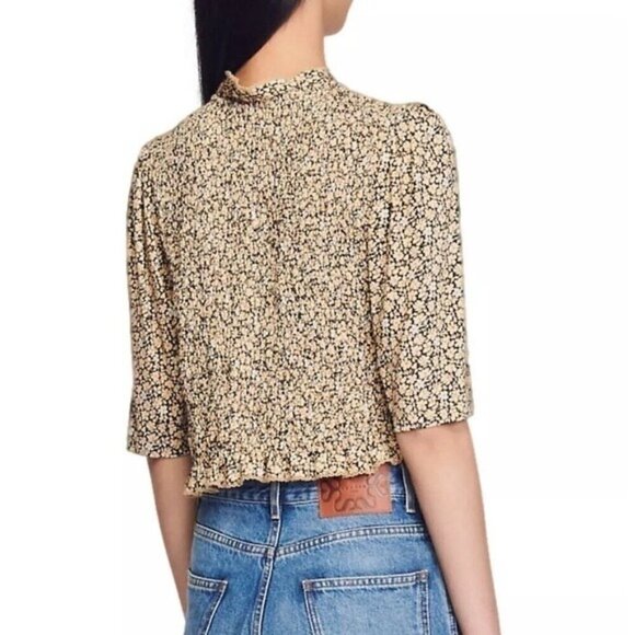 Sandro Gigi Floral-Print Smocked Crop Tee SIZE S Small - Picture 3 of 14